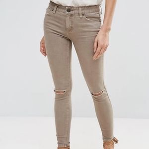 Free People Beige Destroyed Knee Skinny Jeans